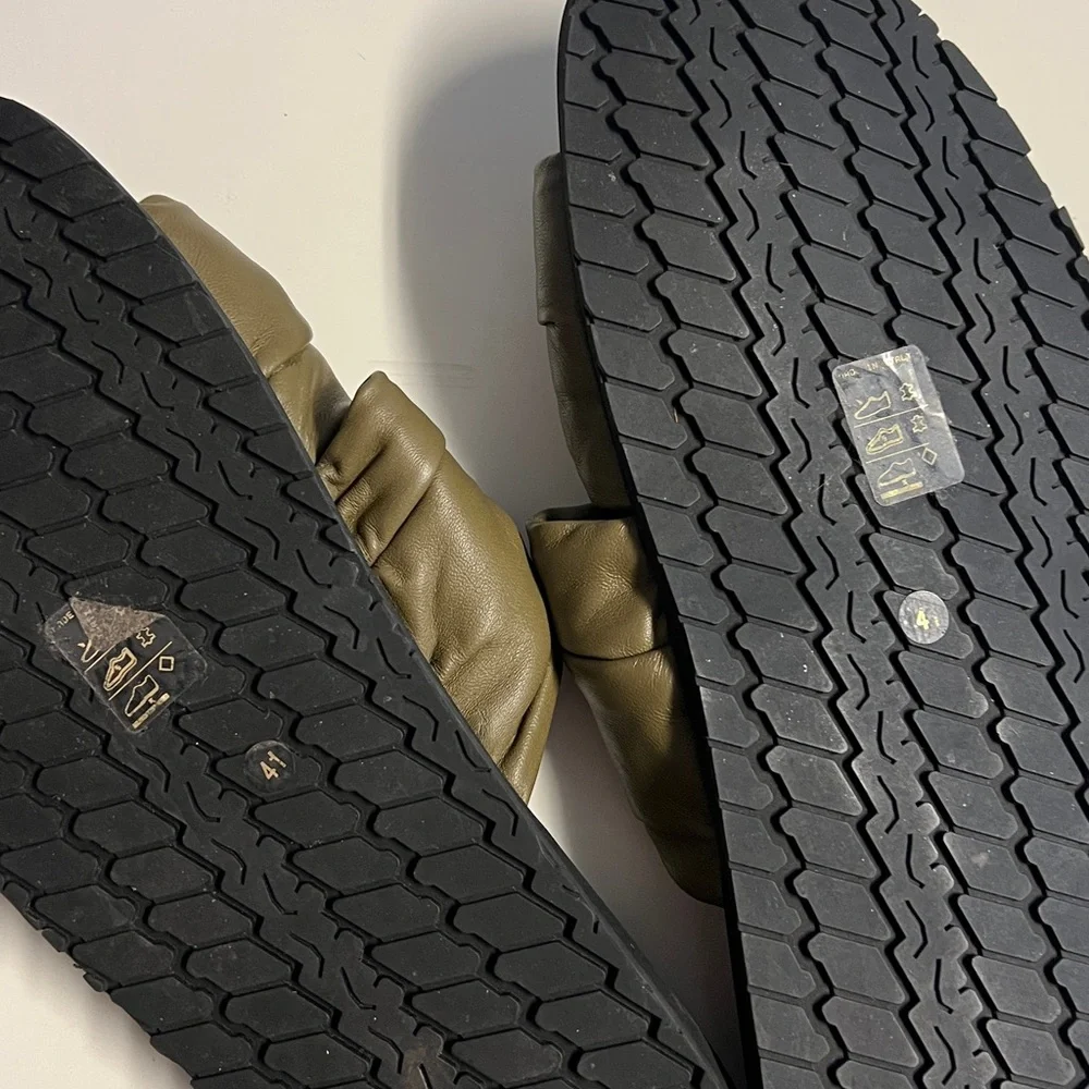 Dear Frances Olive Knotted Authentic Leather Slide Sandals - Picture 3 of 3